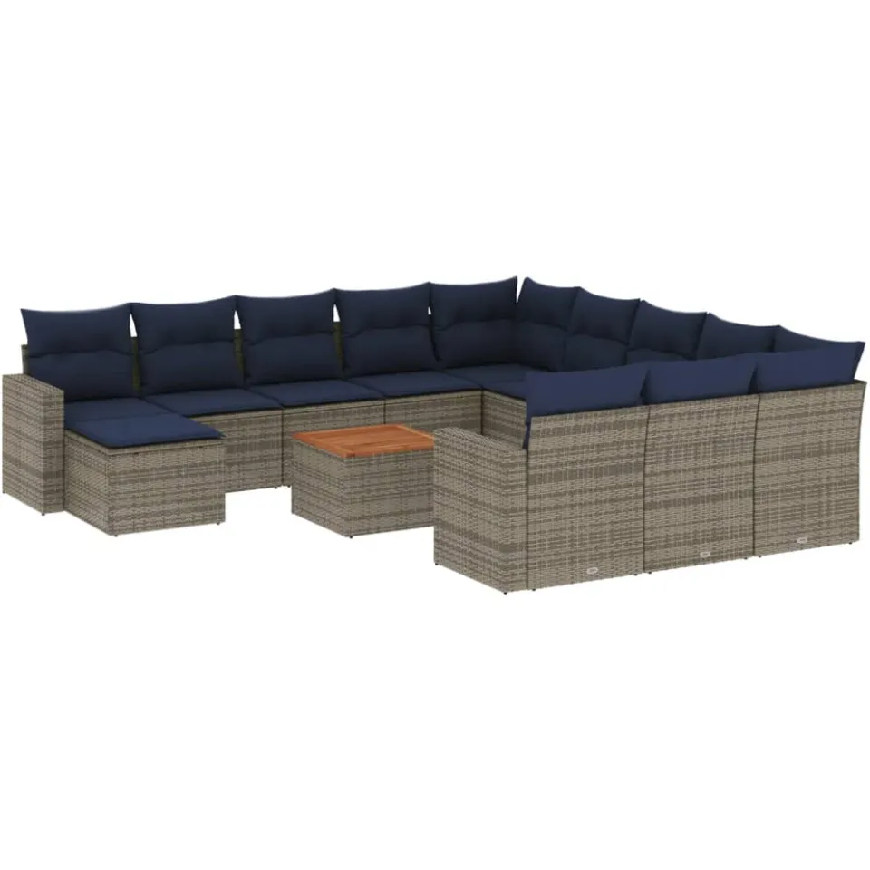 vidaXL 13-delige tuinbankset met kussens, grijs polyrotan, foto 3
