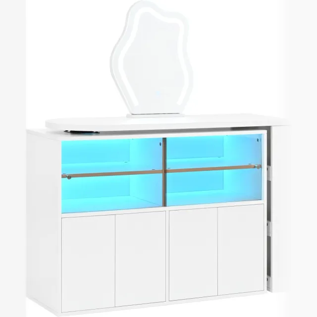 Ropilly Kaptafel Met Ledspiegel - Draaibare L Vormige Make Uptafel Met Grote Meerlaagse Opbergruimte - Make Uptafel En Bureau In Één Voor Slaapkamer - Wit White