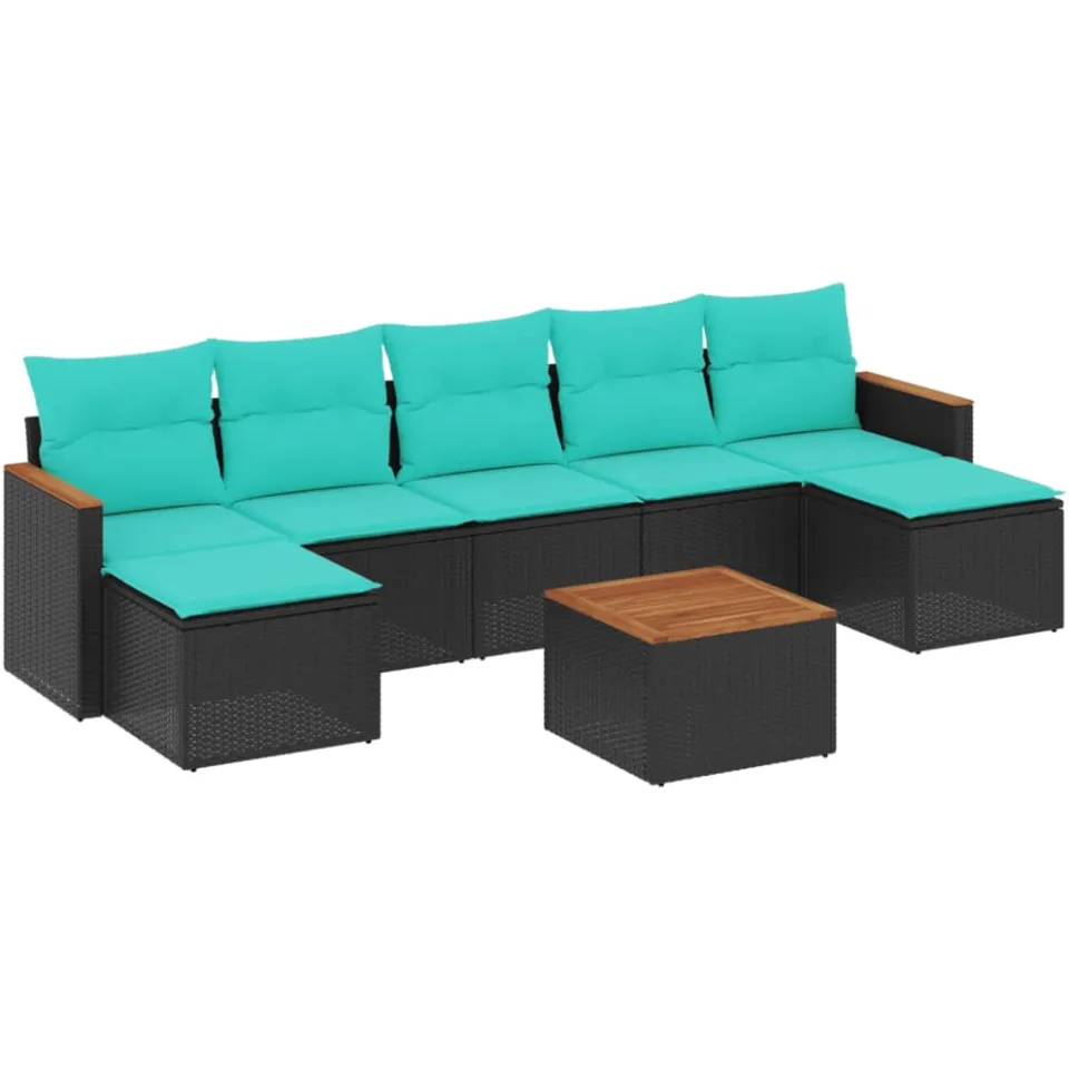 vidaXL 8-delige tuinbankset met kussens, zwart polyrotan, foto 3
