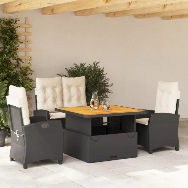vidaXL 4-delige Tuinset met kussens poly rattan zwart, foto 2