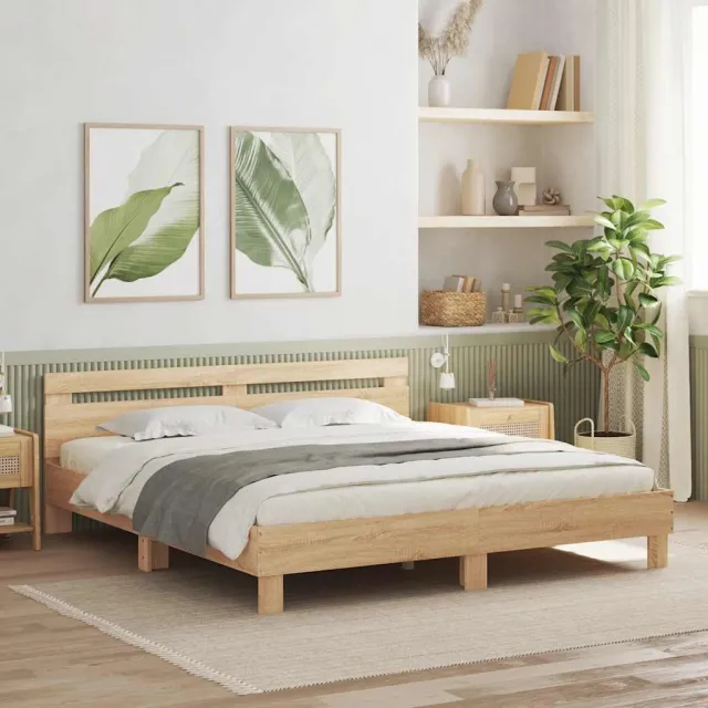 vidaXL Bedframe met hoofdeinde en LED sonoma eikenkleurig 160x200 cm Bruin
