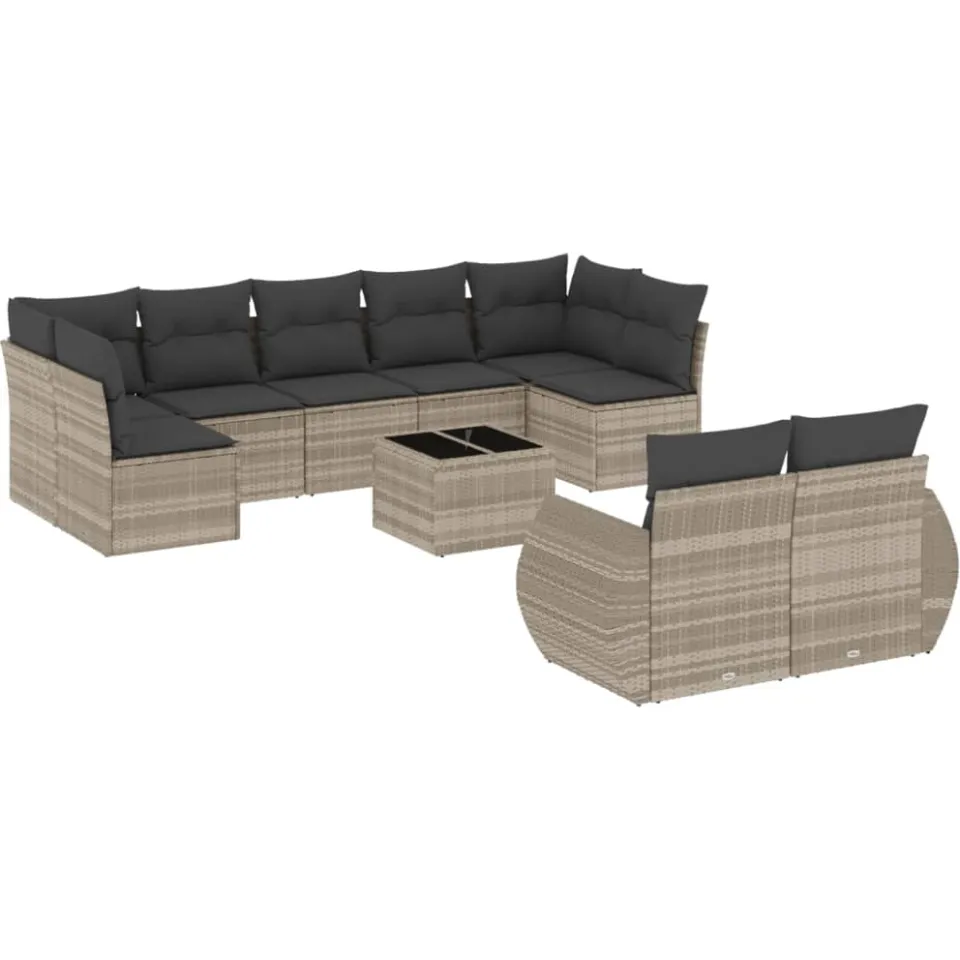 vidaXL 10-delige Loungeset met kussens poly rattan lichtgrijs grijs, foto 4