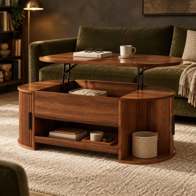 Maisentiel Salontafel 110 x 55 cm met heffunctie en opbergruimte, MDF, walnootkleur