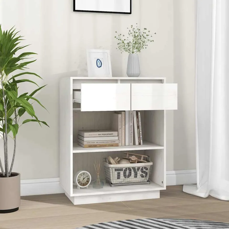 vidaXL Wandkast 60x34x75 cm massief grenenhout wit, foto 3