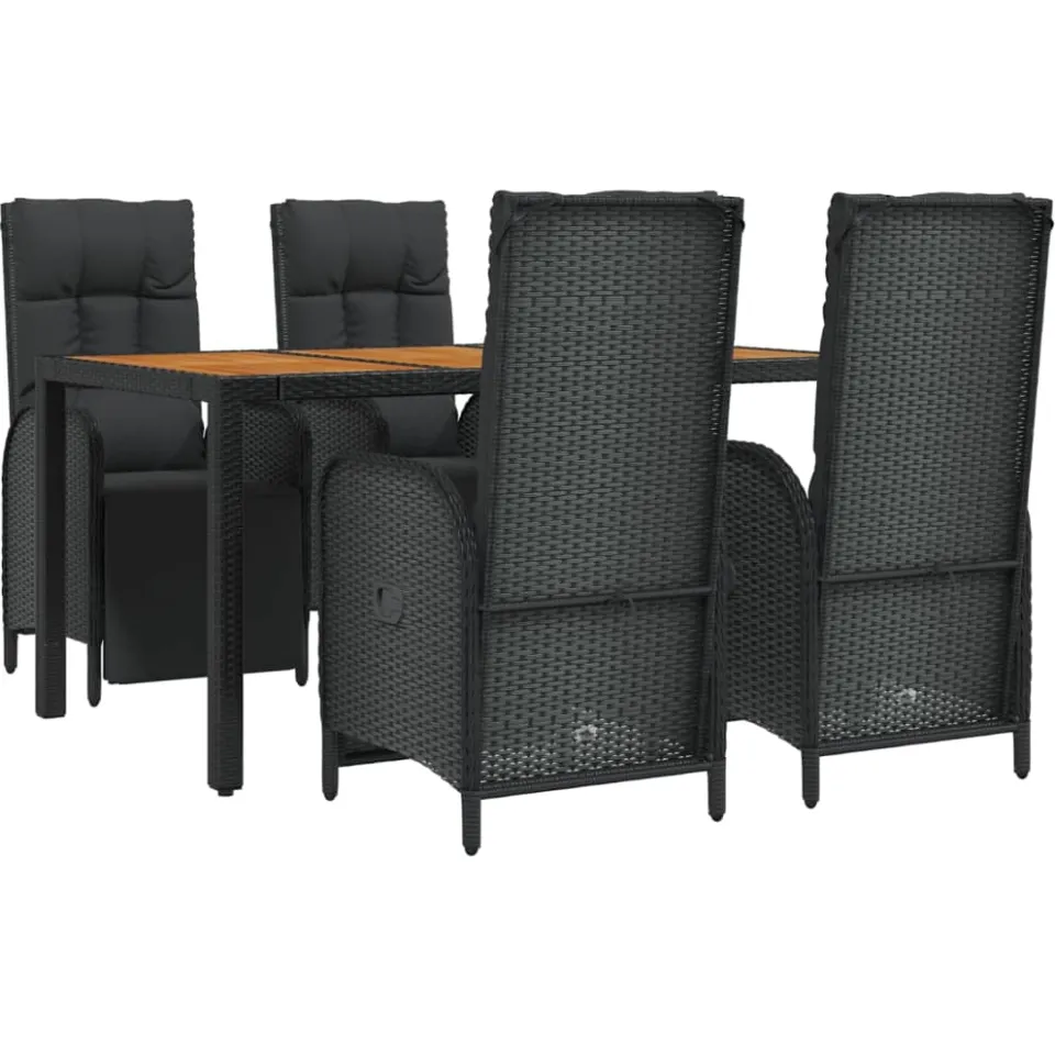vidaXL 5-delige Tuinset met kussens poly rattan zwart