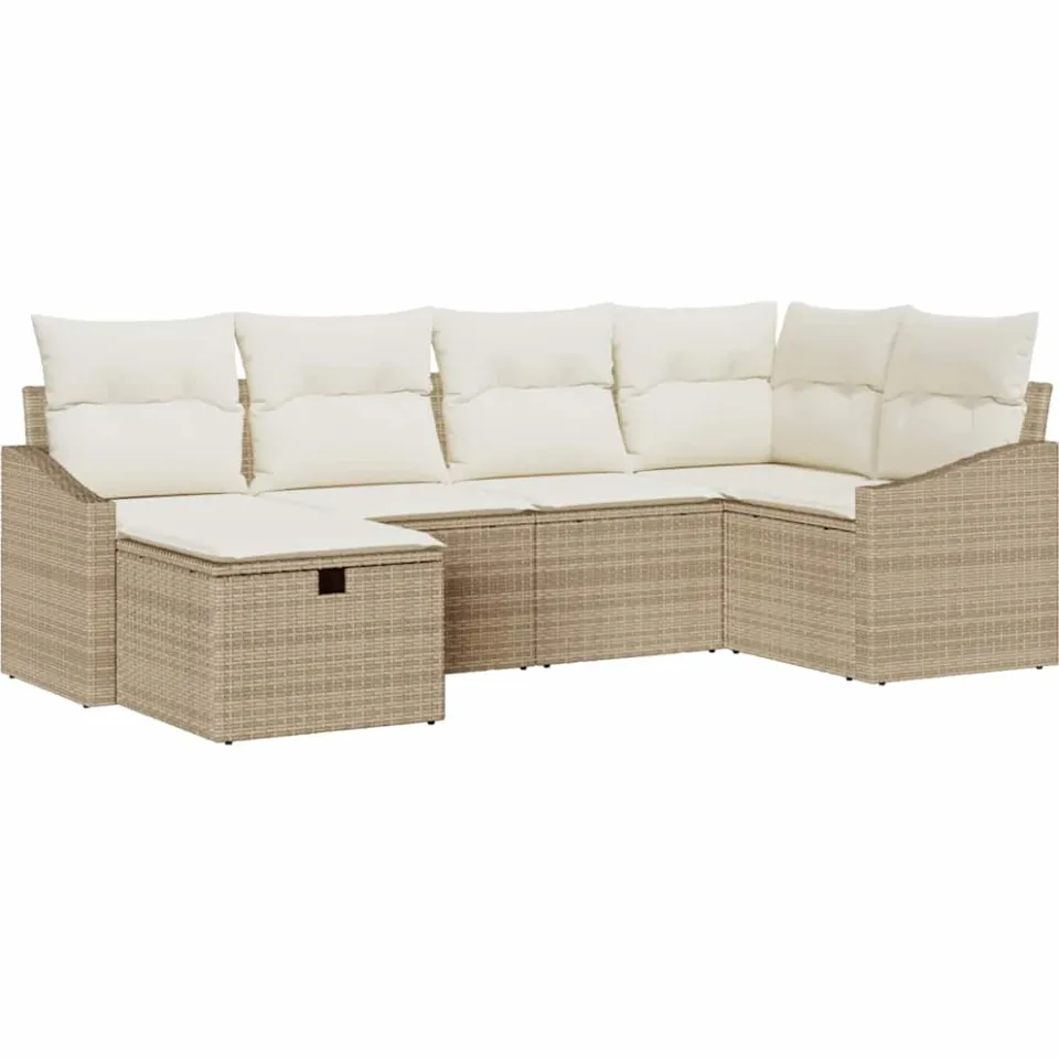 vidaXL Bankstel met kussen met opslag Beige en Crème poly rattan