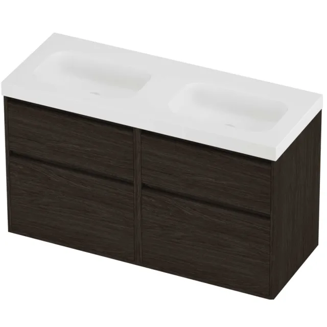 Proline Haga Badmeubelset Polystone Mezza Dubbel 120x46x73 cm Mat White Mokka Oak Eiken