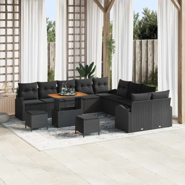 vidaXL Tuinbankenset 13 st Zwart poly rattan, foto 2