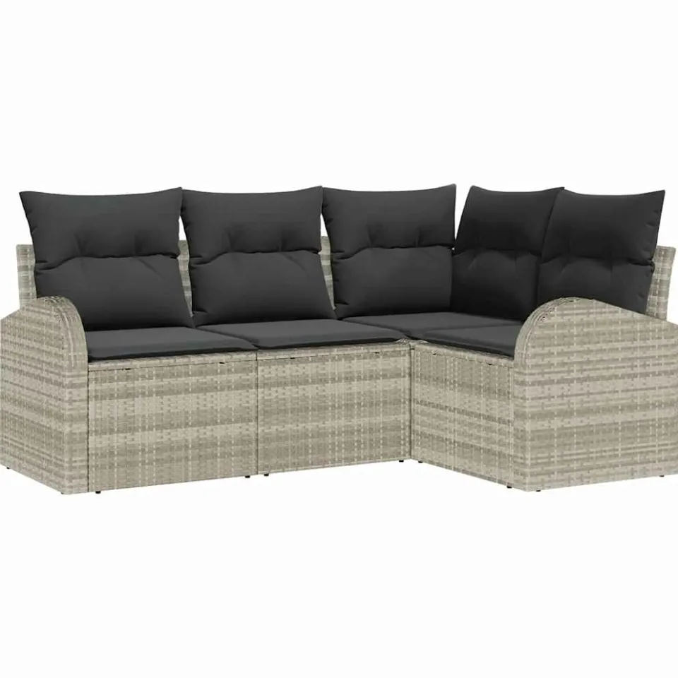 vidaXL Tuinbankenset 4 st Lichtgrijs poly rattan