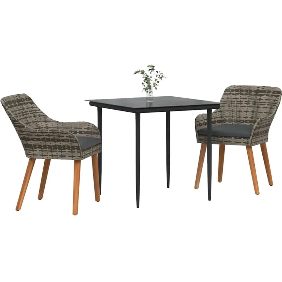 vidaXL Tuin eettafelset 3 st Grijs poly rattan