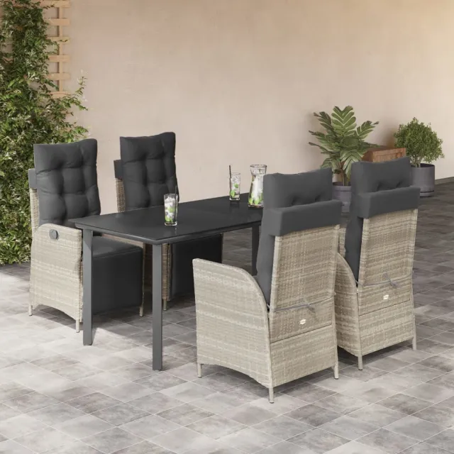 vidaXL 5-delige Tuinset met kussens poly rattan lichtgrijs