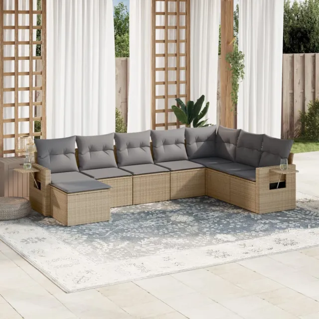 vidaXL 8-delige Loungeset met kussens poly rattan beige, foto 2