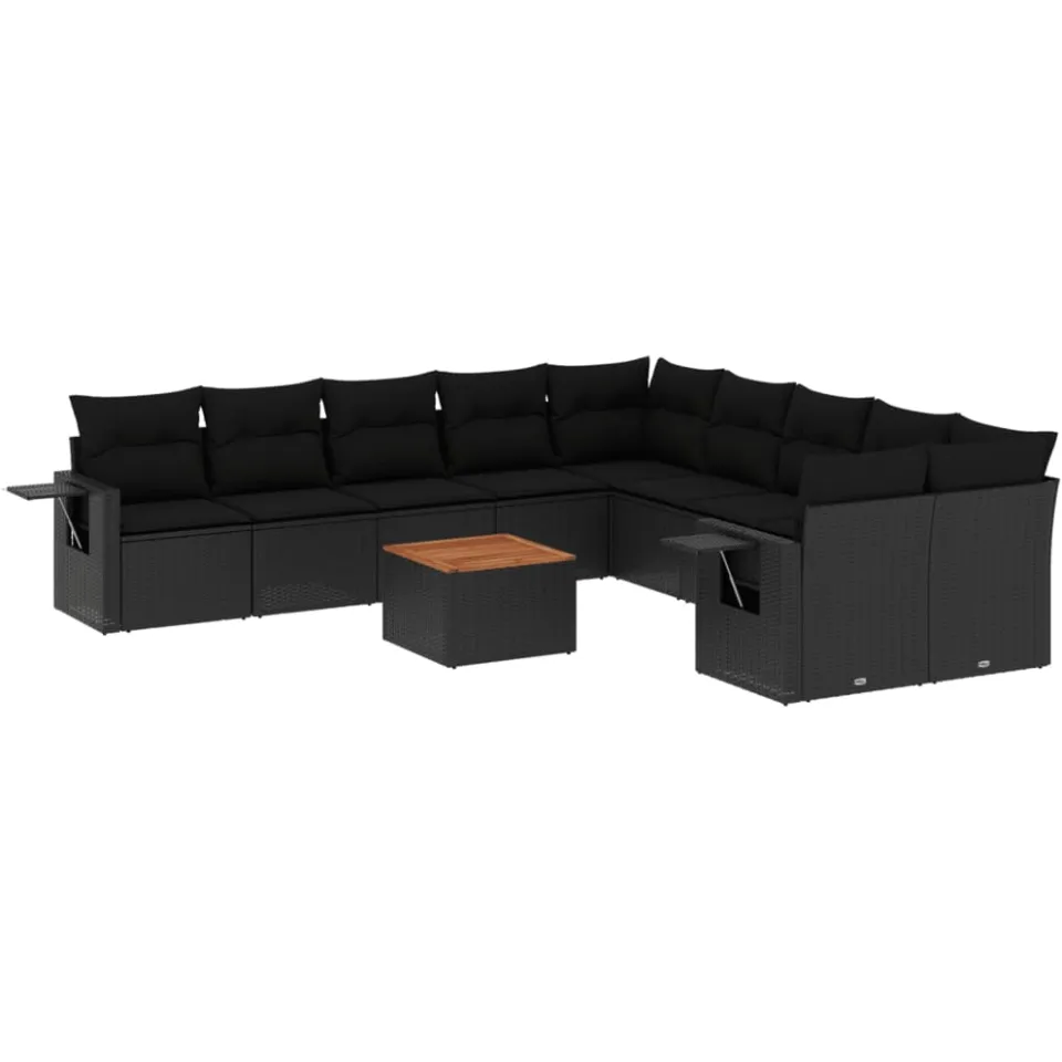 vidaXL 11-delige Loungeset met kussens poly rattan zwart, foto 3