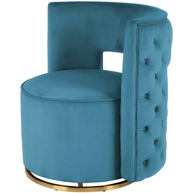 Padiro draaifauteuil 74 x 66,5 x 77,5 cm - petrol en goudkleurig - fluweel - 360 graden draaibaar en sierknopen Blauw