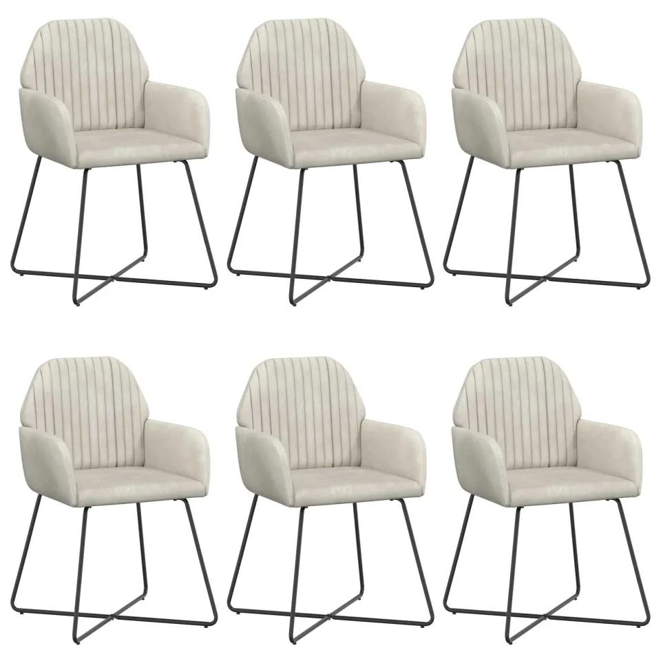 vidaXL Eettafelstoelen 6 st fluweel Crèmekleurig 55 x 50 x 84 cm, foto 3
