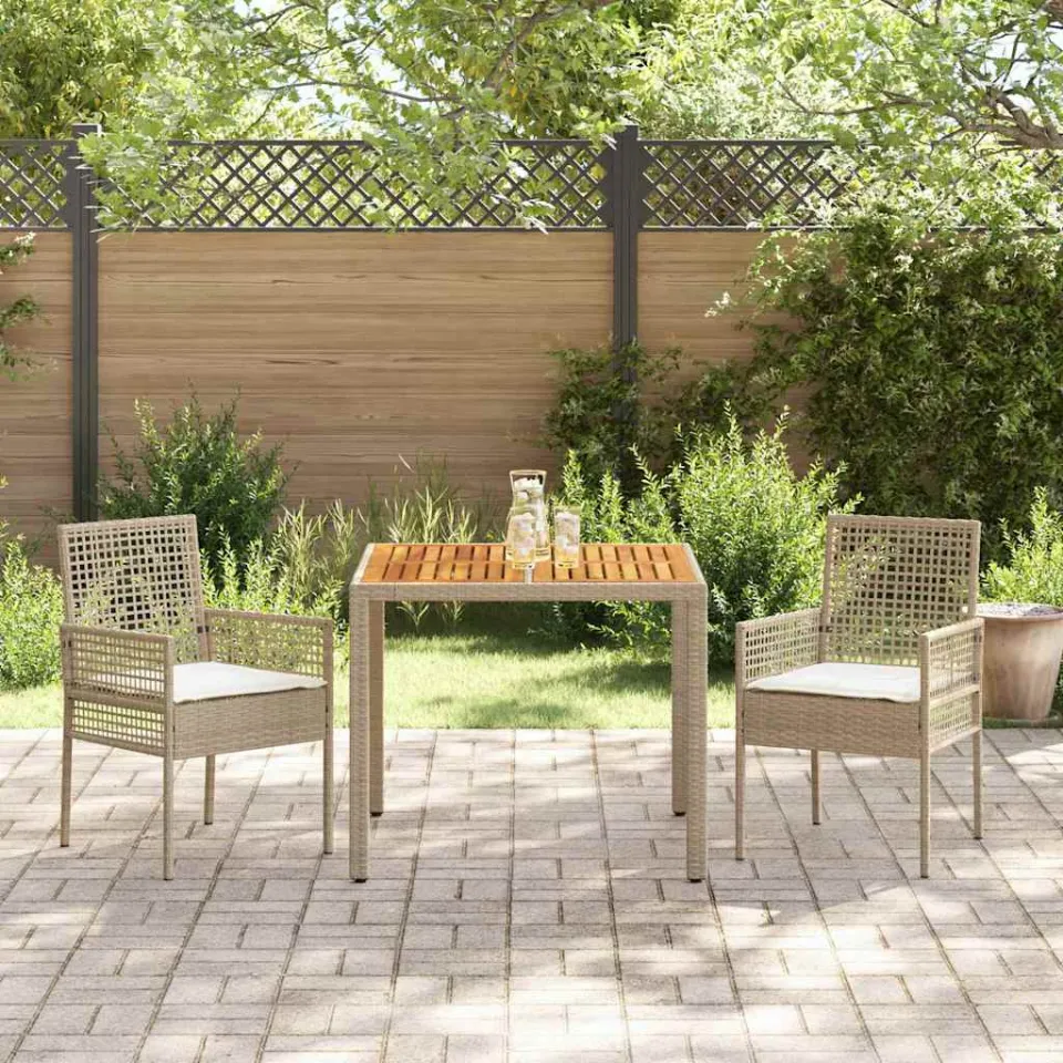 vidaXL Tuin eettafelset 3 st Beige poly rattan, foto 3