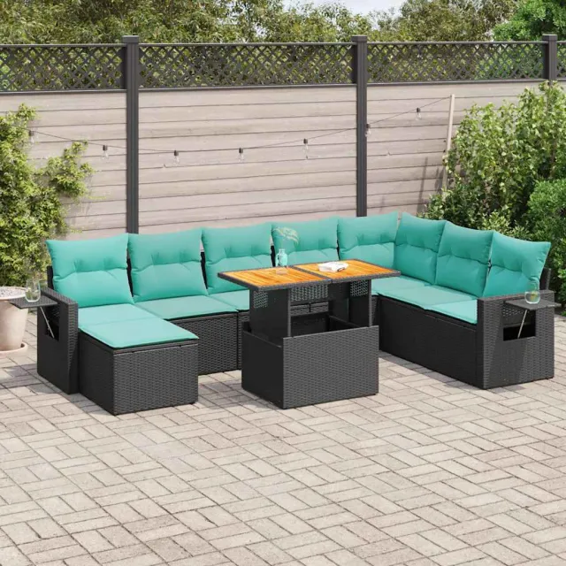 vidaXL 9-delige Loungeset met kussens poly rattan zwart, foto 2