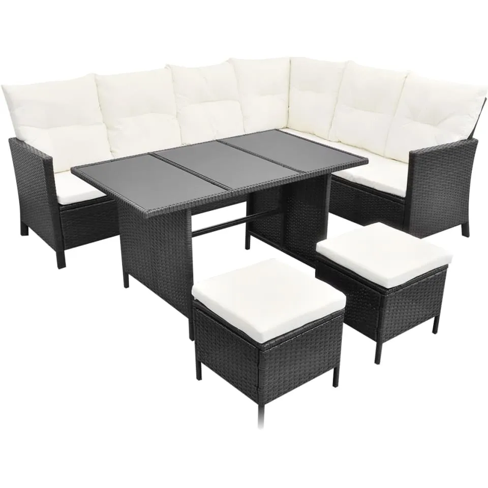 vidaXL 4-delige Loungeset met kussens poly rattan zwart, foto 3