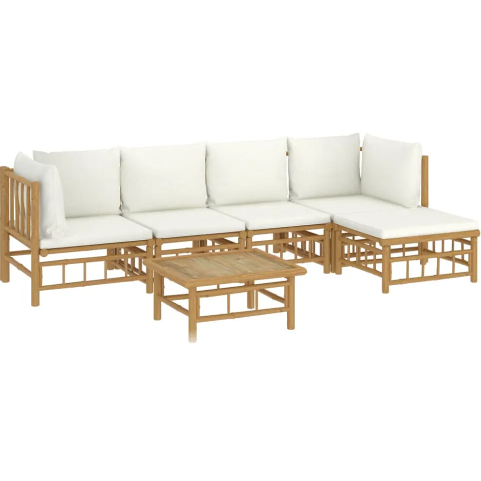 vidaXL 6-delige Loungeset met kussens bamboe crèmewit, foto 2