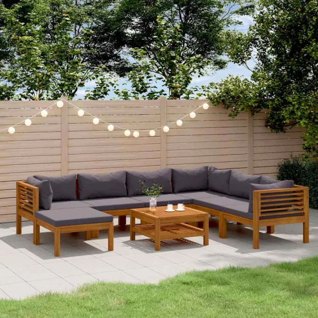 vidaXL 8-delige Loungeset met kussens massief acaciahout grijs, foto 2