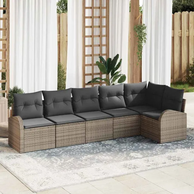vidaXL Tuinbankenset 6 st Grijs poly rattan, foto 2