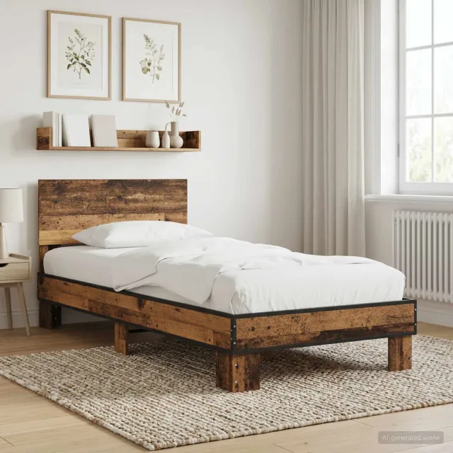 vidaXL Bedframe met Hoofdeinde Oud hout 80 x 200 cm Bewerkt hout Bruin