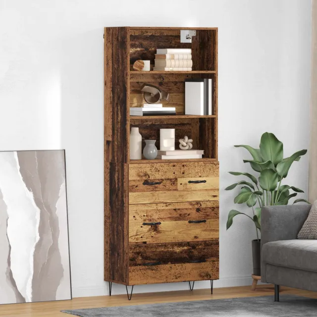 vidaXL Hoge kast 2 st Oudhout 69,5 x 34 x 180 cm Bewerkt hout en glas Bruin