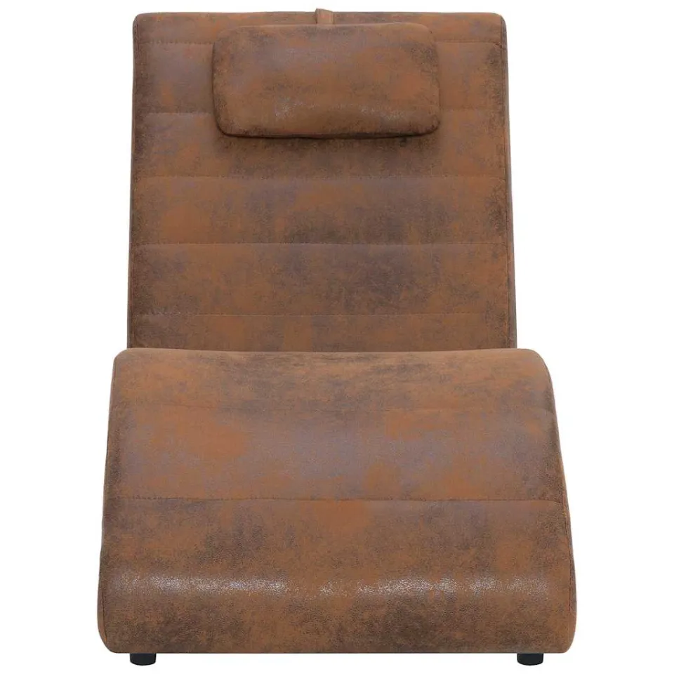 vidaXL Chaise longue met kussen kunstsuède bruin, foto 3