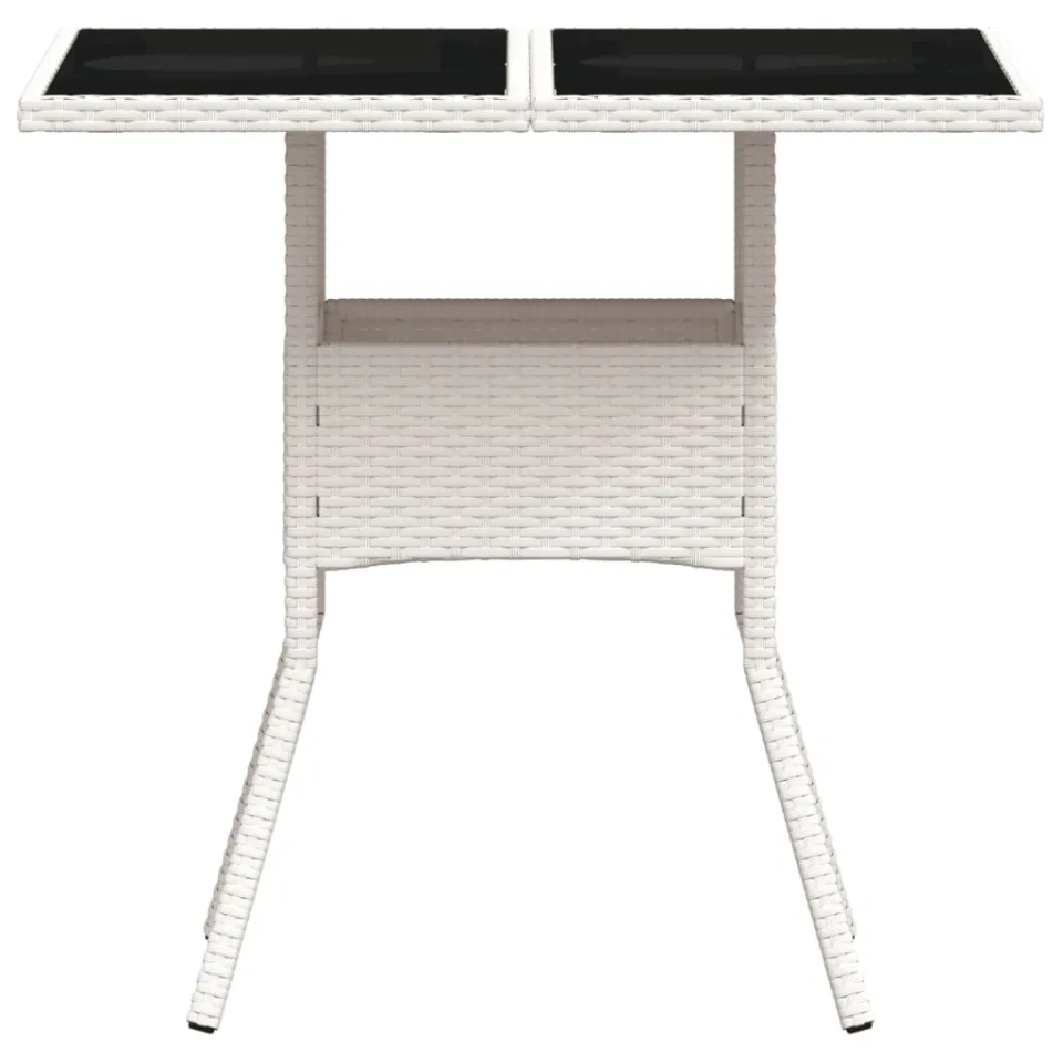 vidaXL Tuintafel met glazen blad 80x80x75 cm poly rattan wit, foto 4