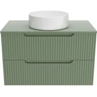 Aurlane Wastafelonderkast Emilien 46cm - Olijfgroen - Met 2 Lades - Met Mat Witte Wastafel, foto 2