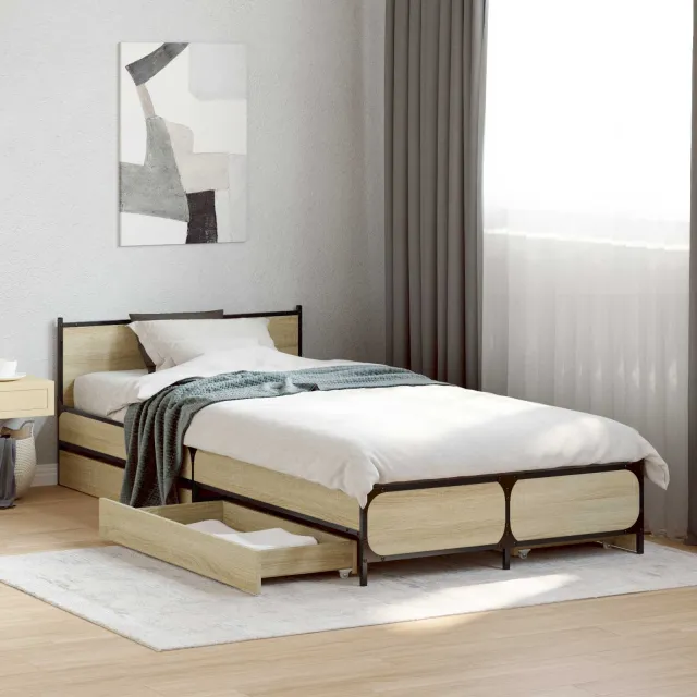 vidaXL Bedframe met Hoofdeinde Grijs Sonoma 80 x 200 cm Bewerkt hout
