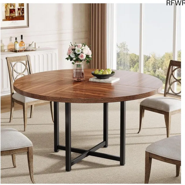 RFWR Ronde Eettafel 120 cm voor Kleine Ruimtes - Industriële Keuken Tafel met Metalen Frame Bruin
