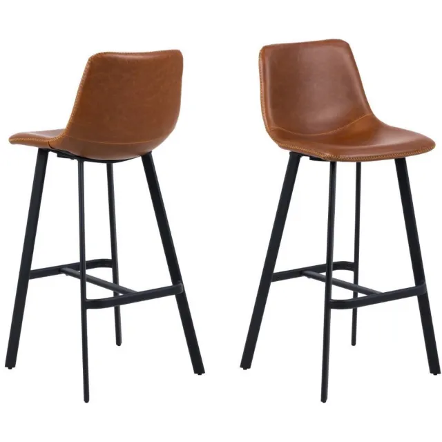 Giga Living Barkruk Cognac Kunstleer - Zithoogte 76,5cm - Regina - Giga Living - Set van 2 Bruin