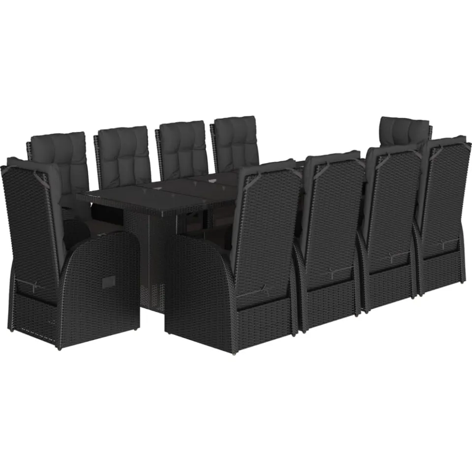 vidaXL 11-delige Tuinset met kussens poly rattan zwart