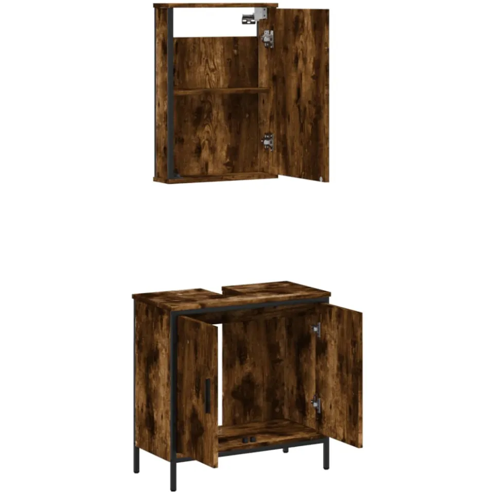 vidaXL 2-delige Badkamermeubelset bewerkt hout gerookt eikenkleurig, foto 3