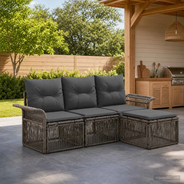 vidaXL Tuinbankenset 4 st 4-zits Grijs poly rattan, foto 2