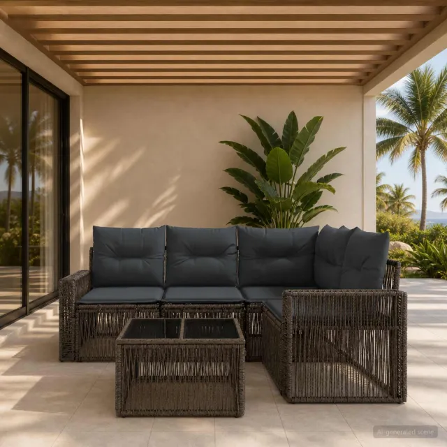 vidaXL Tuinbankenset 5 st 4-zits Grijs en Donkergrijs poly rattan, foto 2