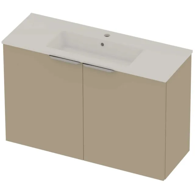 Basic-Line Tiny 36 Badmeubelset Porselein 1 Kraangat Voor Grepen 100x36x67 cm Mat Beige Glans Wit