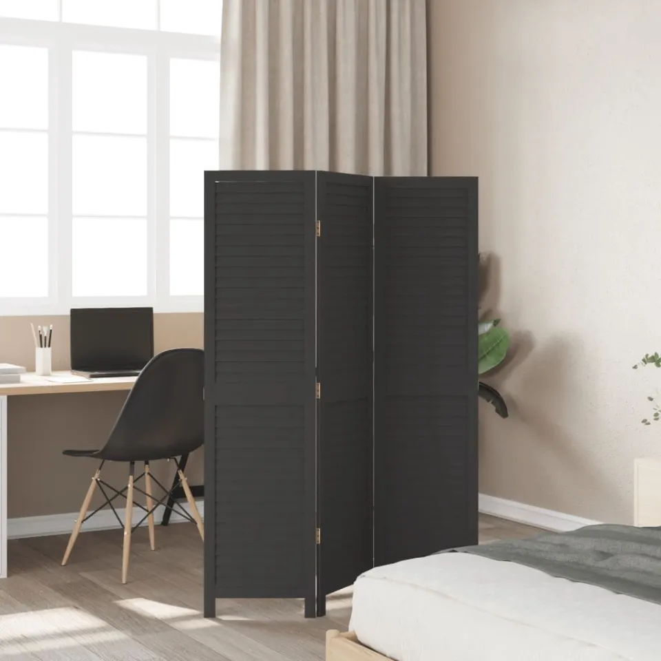 vidaXL Kamerscherm met 3 panelen massief paulowniahout zwart, foto 3