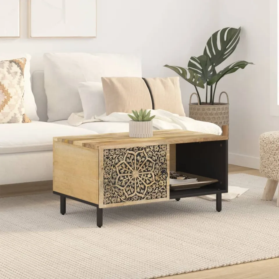 vidaXL Salontafel 80x50x40 cm massief mangohout bruin, foto 2