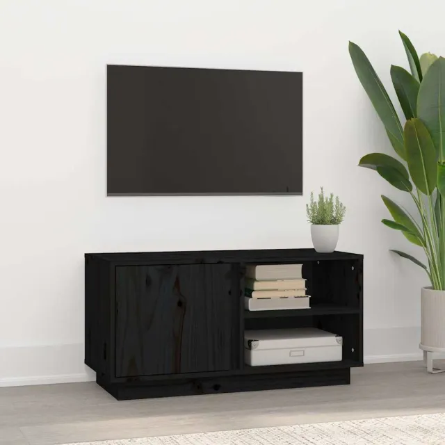 vidaXL Tv-meubel 80x35x40,5 cm massief grenenhout zwart, foto 2