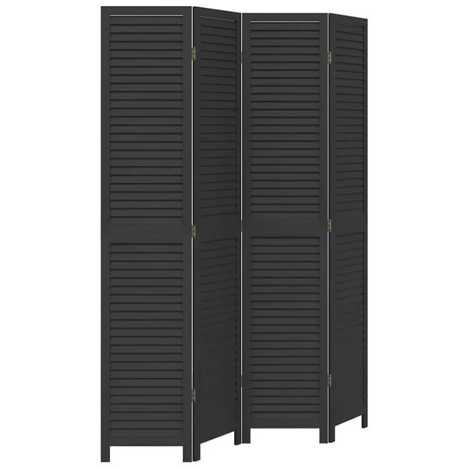 vidaXL Kamerscherm met 4 panelen massief paulowniahout zwart