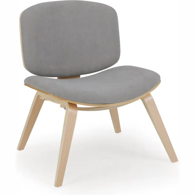 Costway Moderne accentstoel, gestoffeerde loungestoel met rugleuning en gevoerde zitting, solide houten frame, ruimtebesparende armloze stoel voor keuken, eetkamer, woonkamer (lichtgrijs, 1) Licht Grijs + Natuur