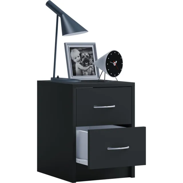 Vcm Houten nachtkastje Bijzettafel Lade Console Nachtkastje Boxal Mini Zwart