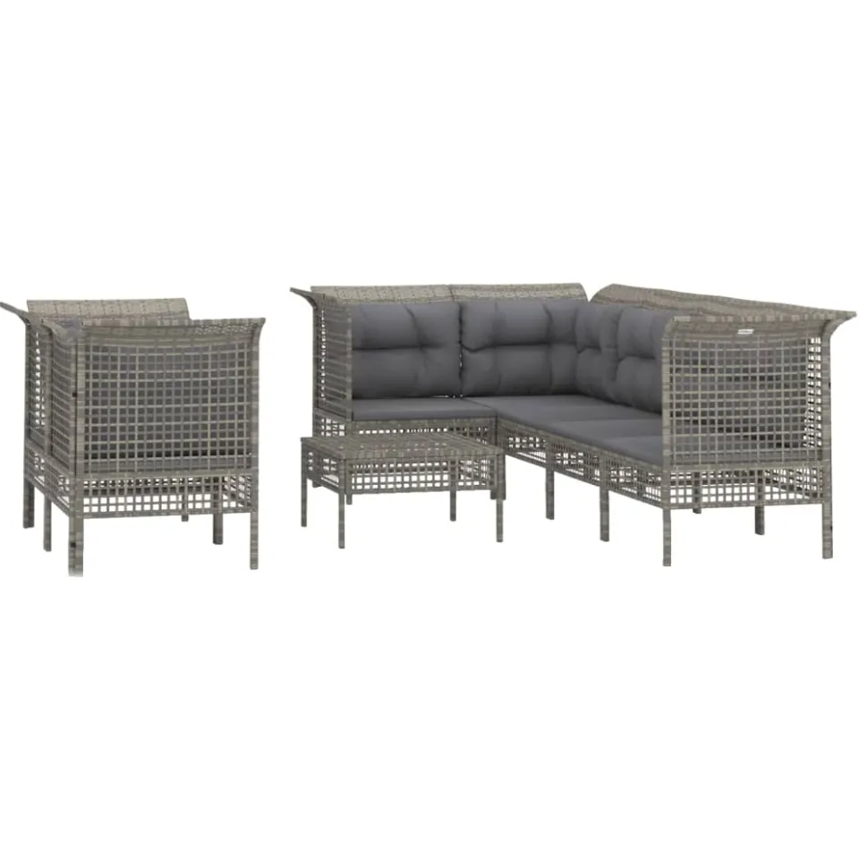 vidaXL 8-delige Loungeset met kussens poly rattan grijs, foto 2