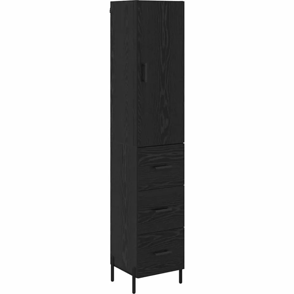 vidaXL Highboard Zwart Eiken 34,5 x 34 x 180 cm Bewerkt hout, foto 3