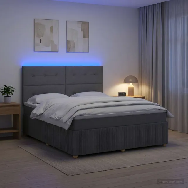 vidaXL LED Boxspring Bed met Matras Donkergrijs 160 x 200 cm Stof