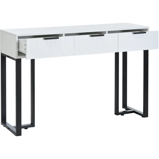 MUVANO Moderne consoletafel met laden - Sidetable - MDF en metalen frame - Verstelbare voetdoppen - Geometrisch ladepatroon - Hal en woonkamer - Wit/zwart
