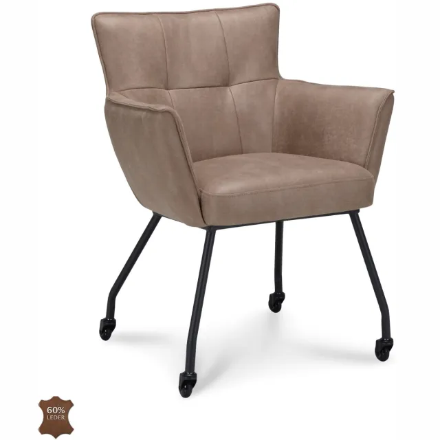 Icon Living Armstoel Nora on Wheel - Microleder Bull Liver - Leg Black Creme