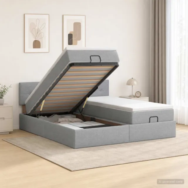 vidaXL Ottoman bed met matras met hoofdeinde 2 st Lichtgrijs Stof
